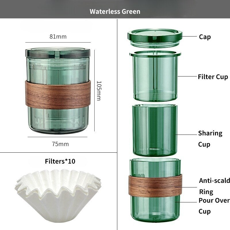 Portable 3-in-1 Pour Over Coffee Maker | Travel Nesting Design with Stainless Filter