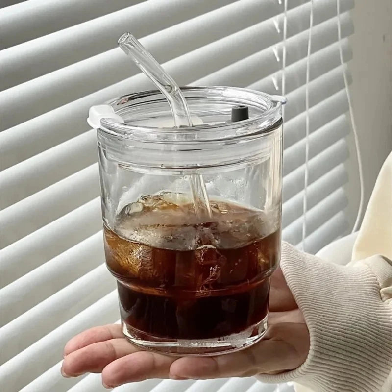 Glass Coffee Cup with Lid & Straw | Aesthetic Tumbler