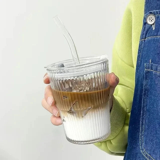 Glass Coffee Cup with Lid & Straw | Aesthetic Tumbler