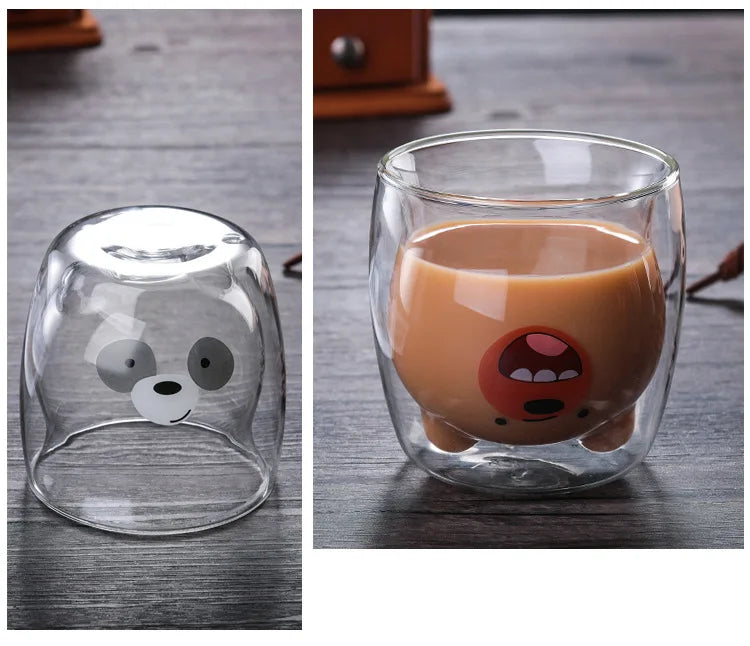 Cute Animal Double Wall Glass Mug | 300ml Coffee & Tea Cup
