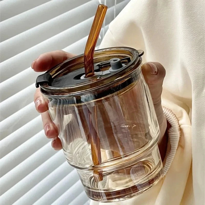 Glass Coffee Cup with Lid & Straw | Aesthetic Tumbler