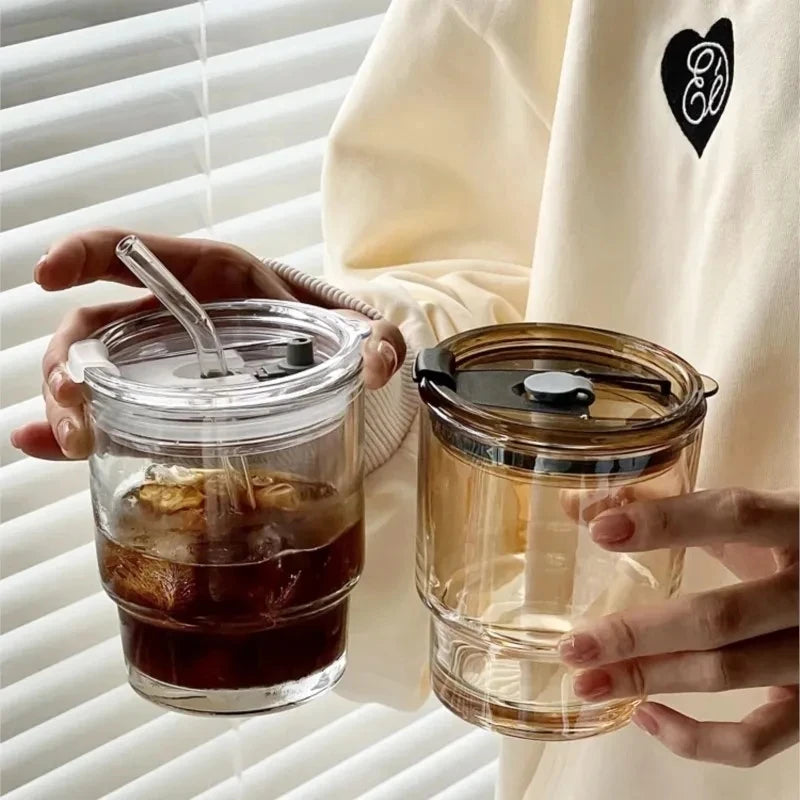 Glass Coffee Cup with Lid & Straw | Aesthetic Tumbler