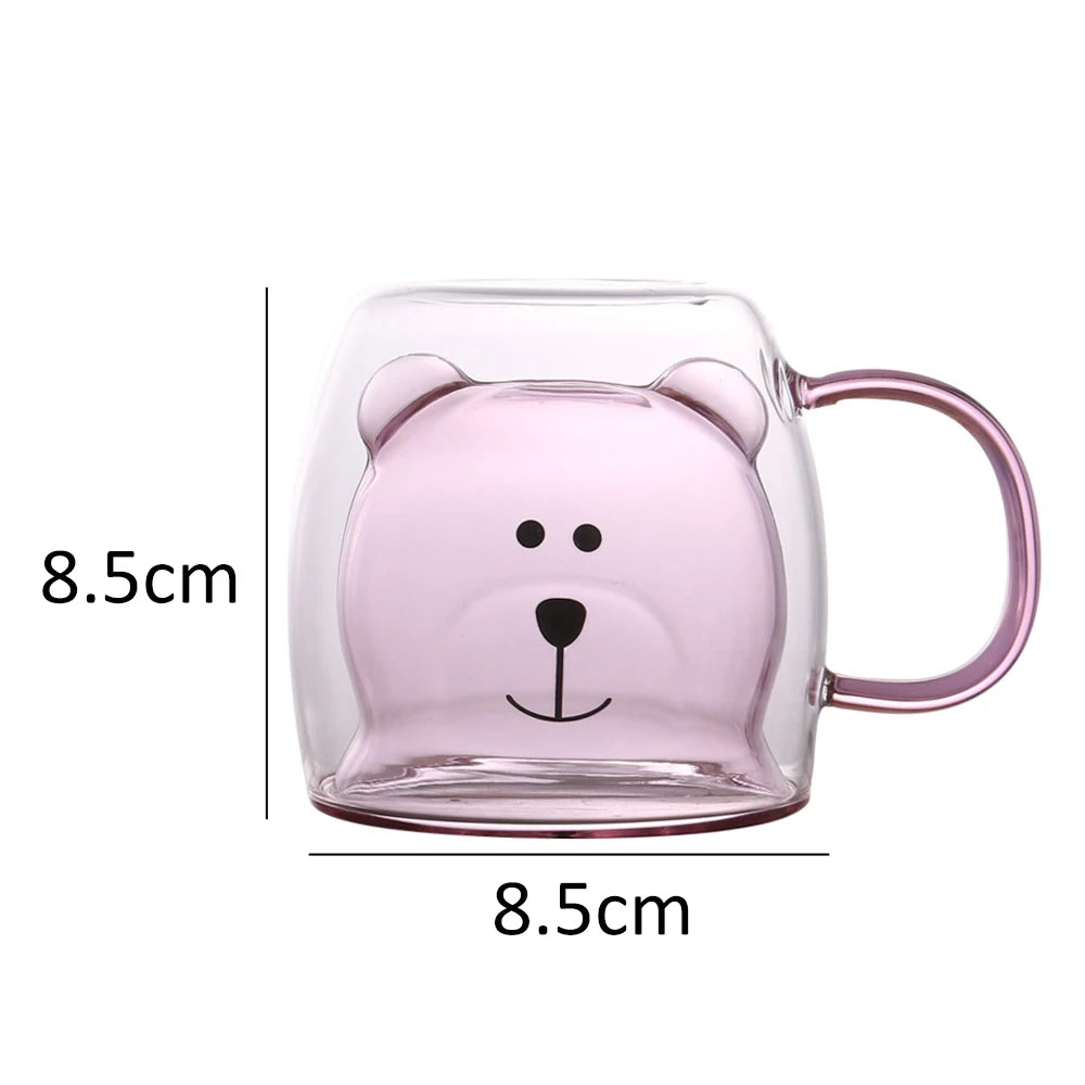 Cute Animal Double Wall Glass Mug | 300ml Coffee & Tea Cup
