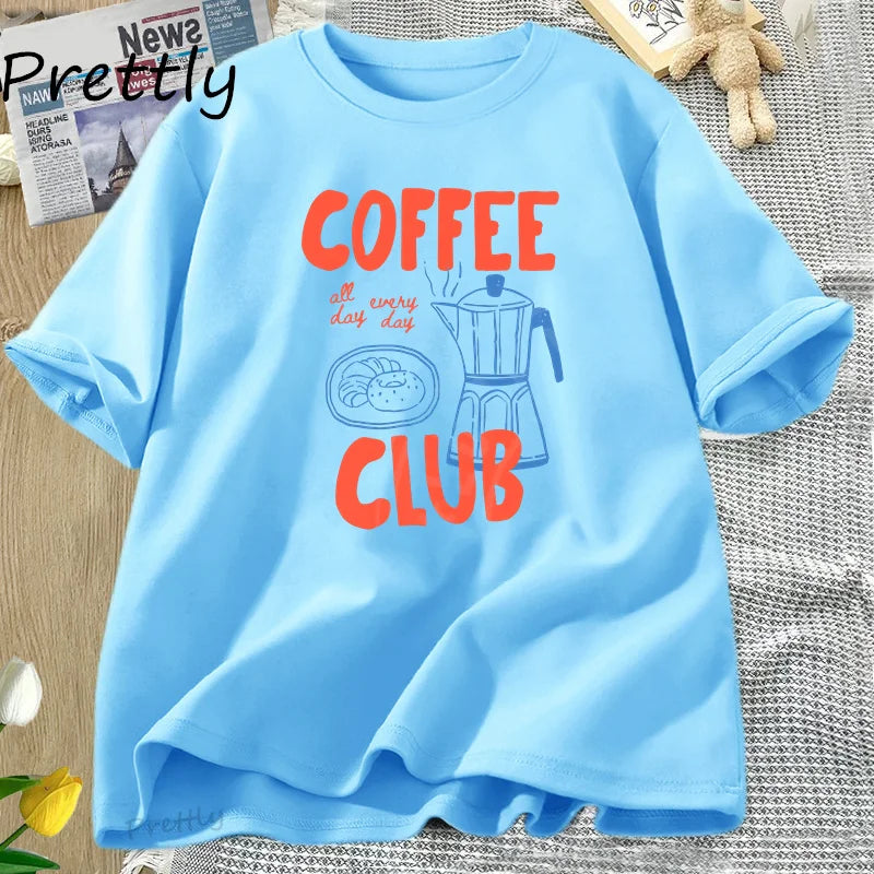 Coffee Club T Shirt Women Funny Coffee Lover Retro Tshirt Trendy Cotton Short Sleeve Tee Harajuku Graphci T Shirts Streetwear
