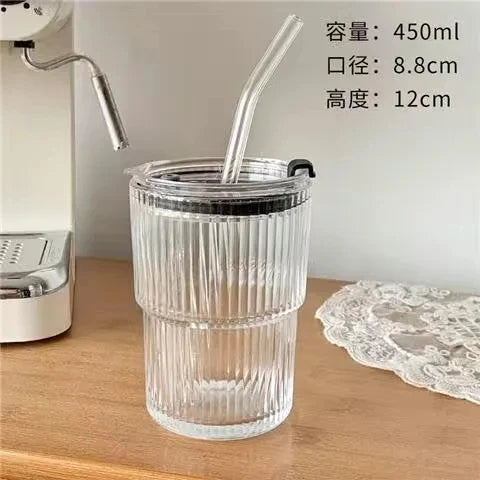 Glass Coffee Cup with Lid & Straw | Aesthetic Tumbler