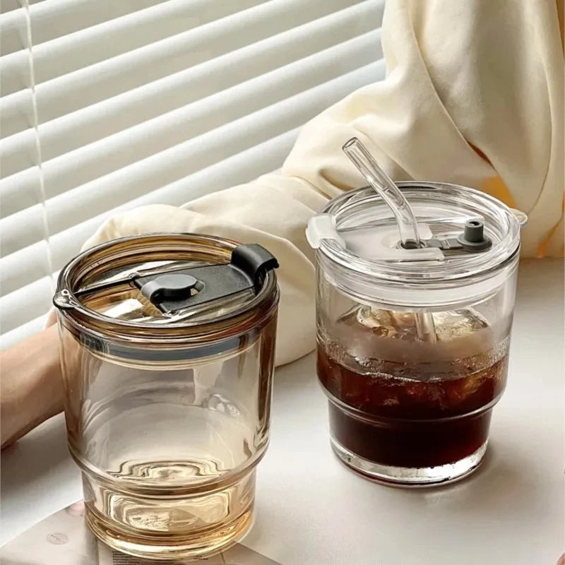 Glass Coffee Cup with Lid & Straw | Aesthetic Tumbler