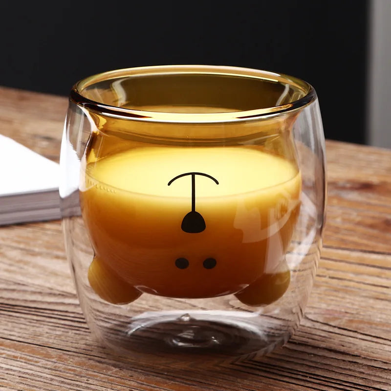 Cute Animal Double Wall Glass Mug | 300ml Coffee & Tea Cup