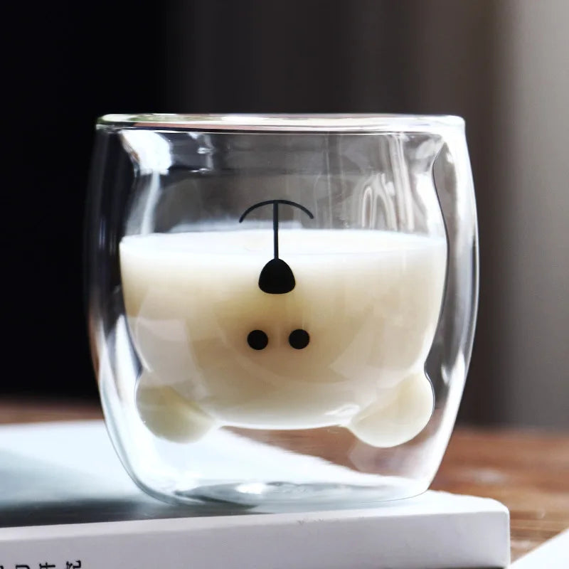 Cute Animal Double Wall Glass Mug | 300ml Coffee & Tea Cup