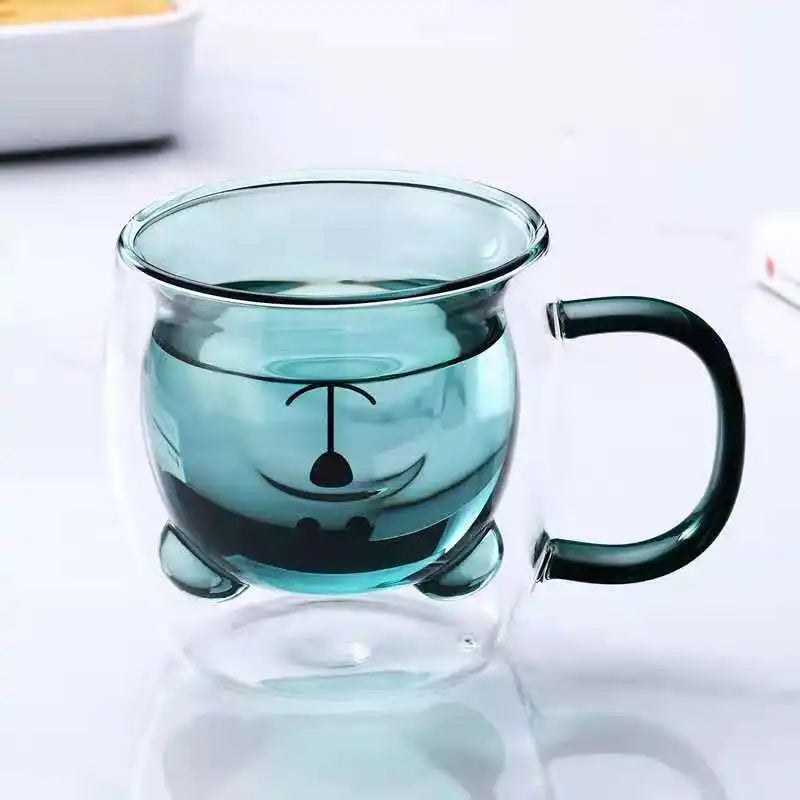 Cute Animal Double Wall Glass Mug | 300ml Coffee & Tea Cup