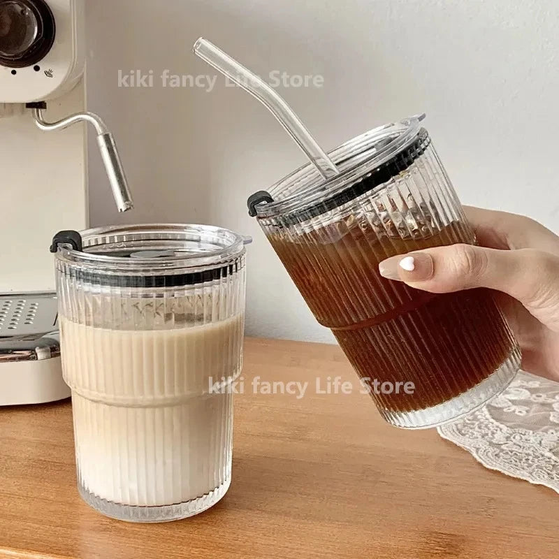 Glass Coffee Cup with Lid & Straw | Aesthetic Tumbler