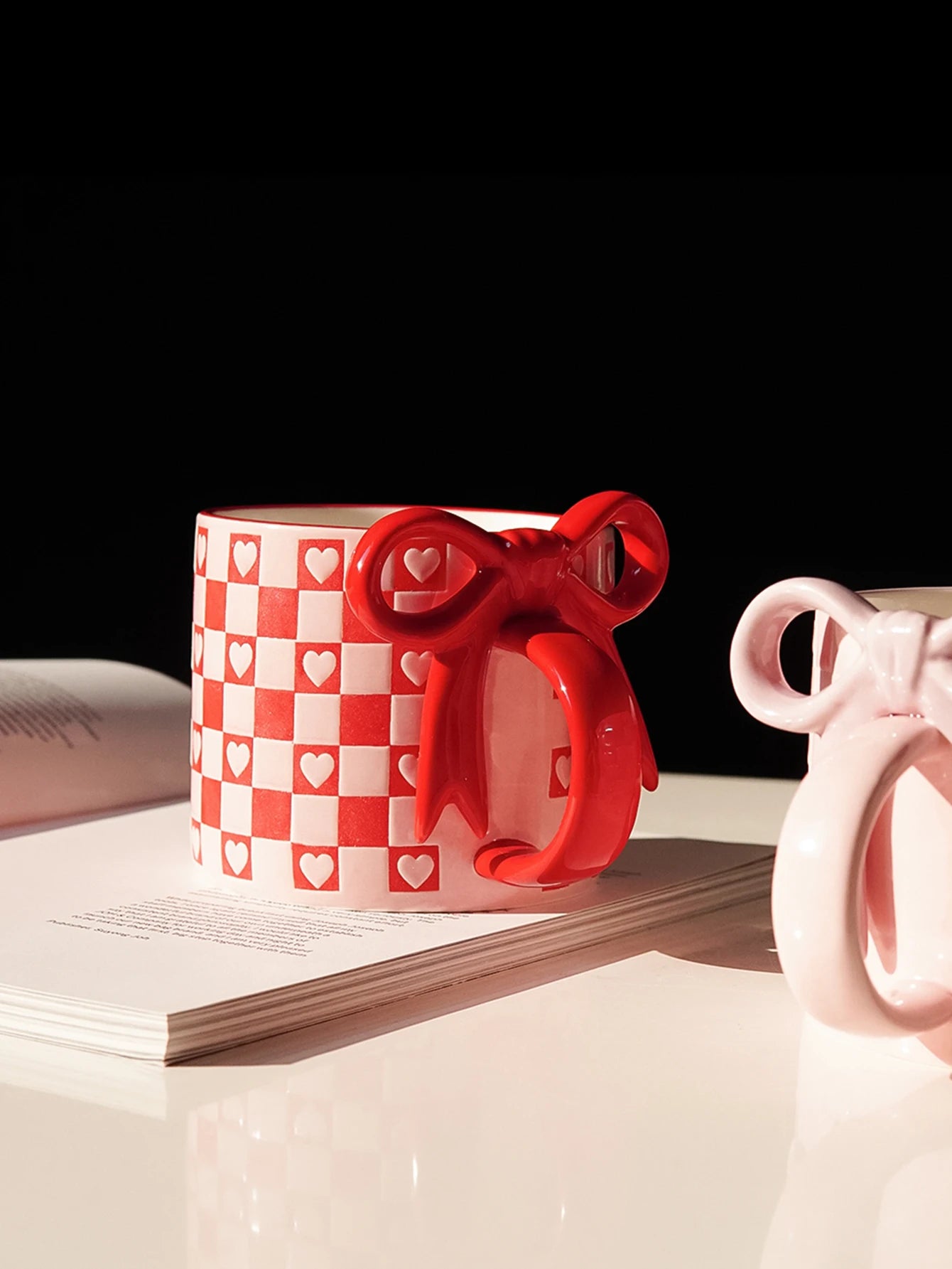 Heart Ceramic Mug with Bow Handle | Cute Aesthetic Coffee Cup