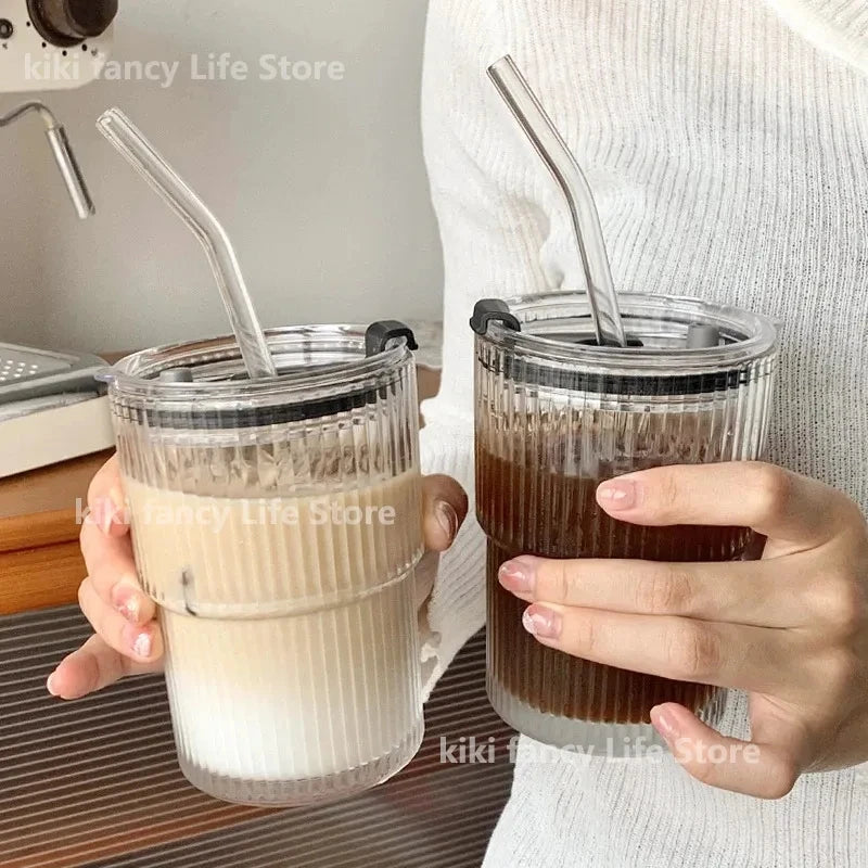Glass Coffee Cup with Lid & Straw | Aesthetic Tumbler
