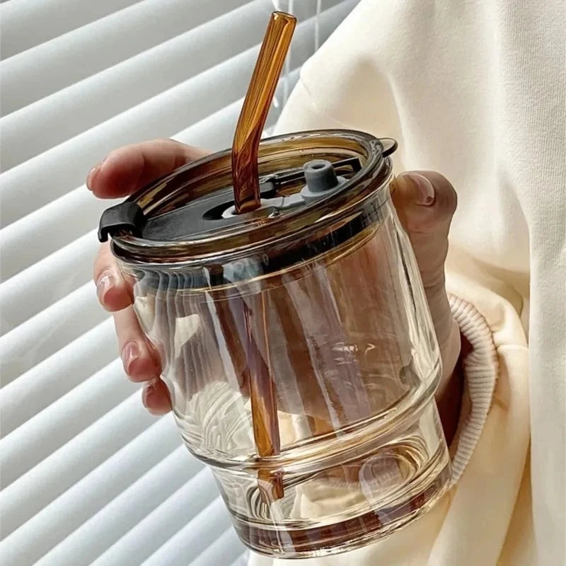 Glass Coffee Cup with Lid & Straw | Aesthetic Tumbler