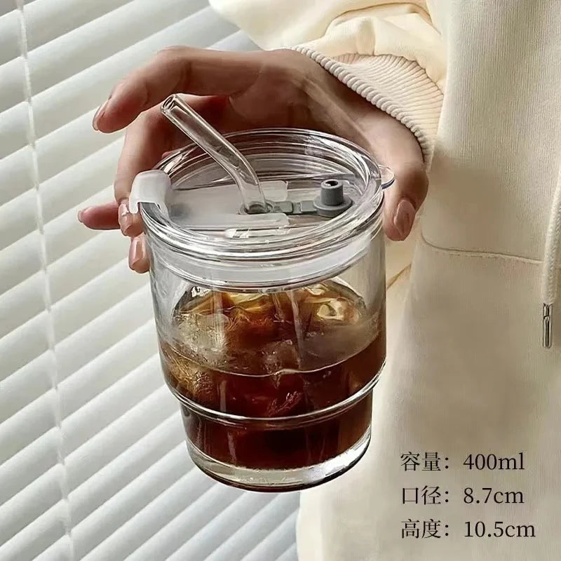 Glass Coffee Cup with Lid & Straw | Aesthetic Tumbler
