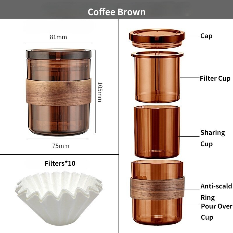 Portable 3-in-1 Pour Over Coffee Maker | Travel Nesting Design with Stainless Filter