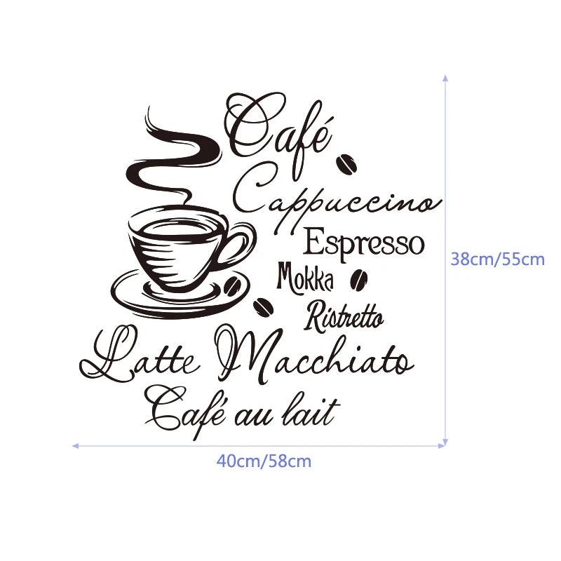 Coffee Kitchen Vinyl Wall Stickers Kitchen Coffee Shop removable Wall Mural Decals Home Decor Decoration Wall Art E528