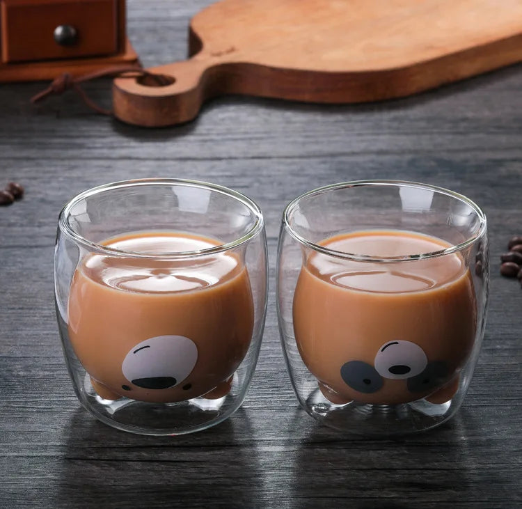 Cute Animal Double Wall Glass Mug | 300ml Coffee & Tea Cup