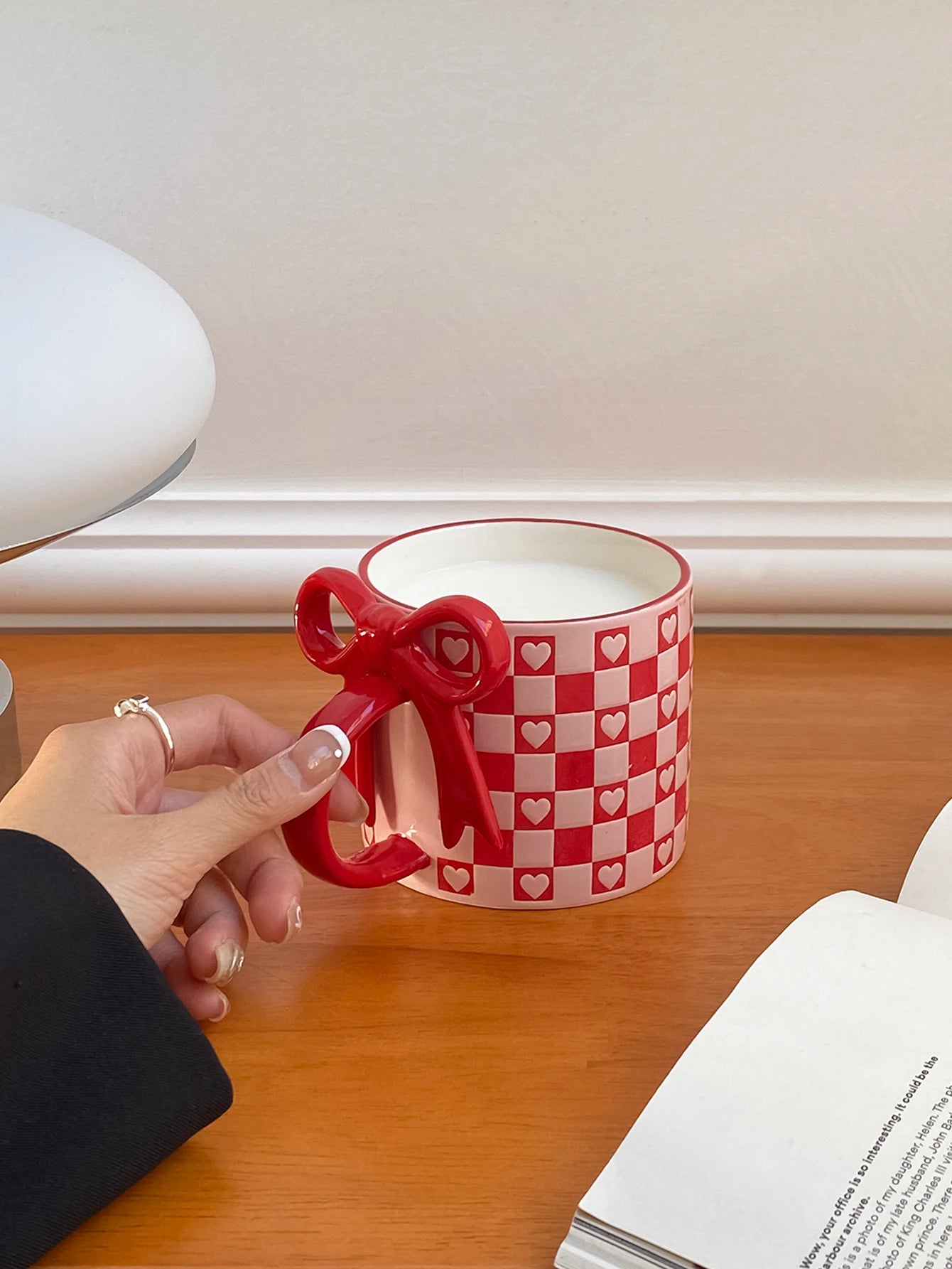 Heart Ceramic Mug with Bow Handle | Cute Aesthetic Coffee Cup