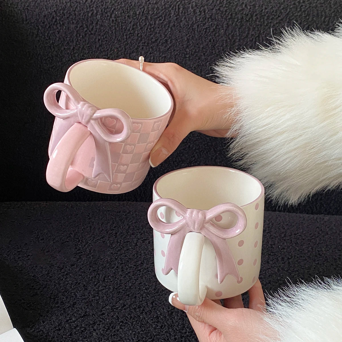 Heart Ceramic Mug with Bow Handle | Cute Aesthetic Coffee Cup