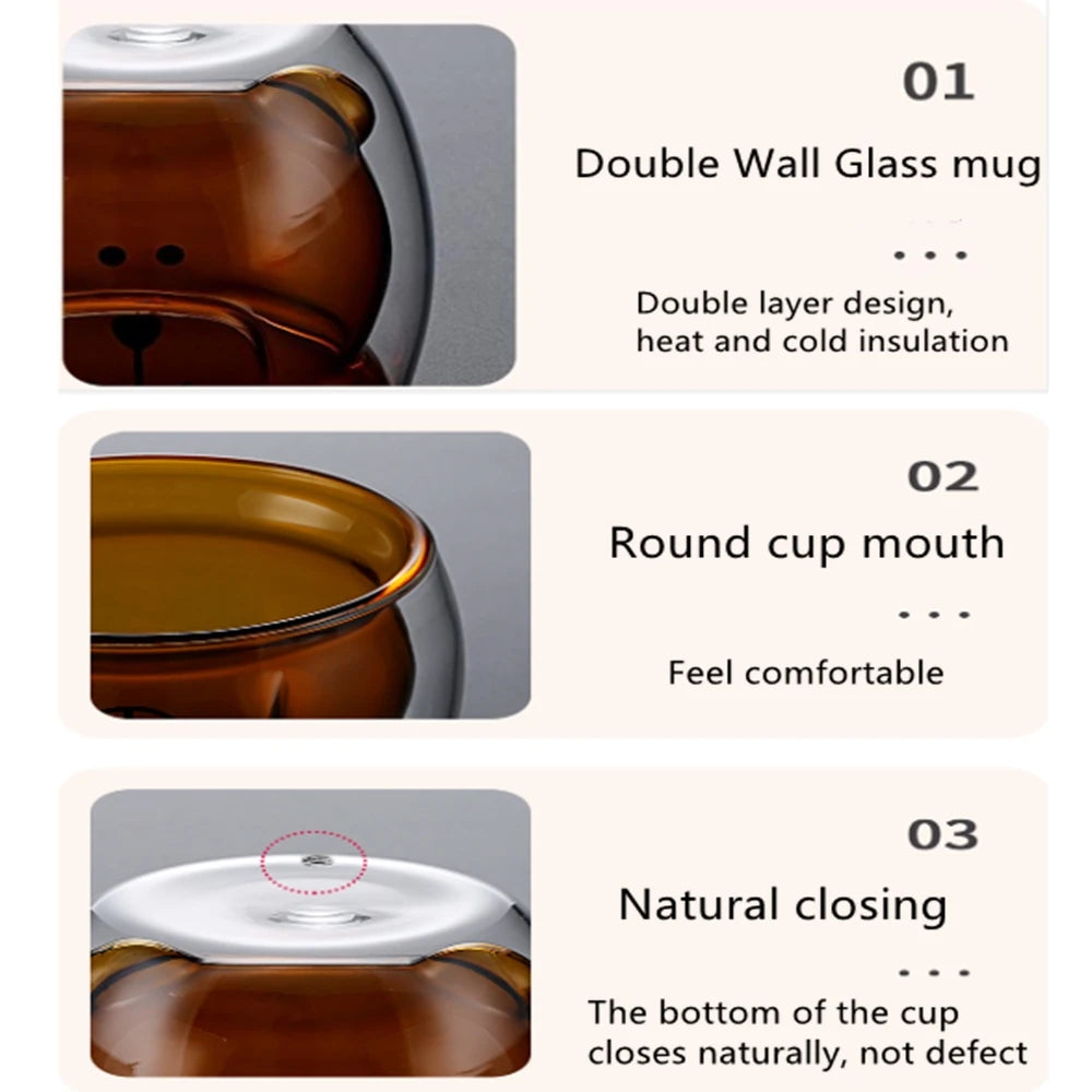 Cute Animal Double Wall Glass Mug | 300ml Coffee & Tea Cup