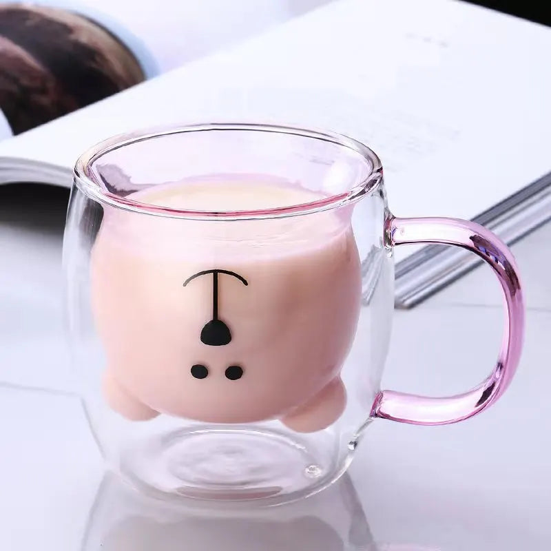 Cute Animal Double Wall Glass Mug | 300ml Coffee & Tea Cup