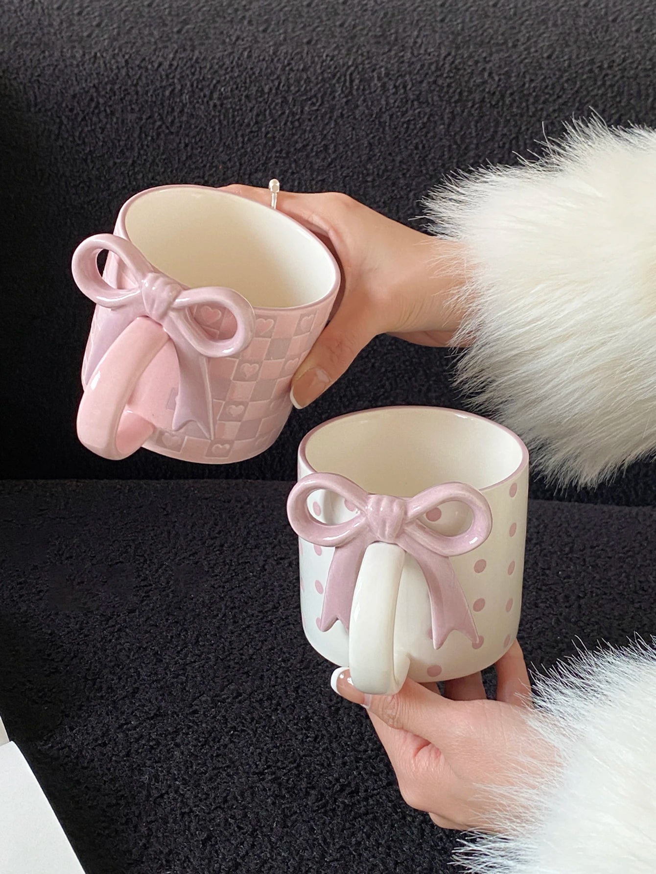 Heart Ceramic Mug with Bow Handle | Cute Aesthetic Coffee Cup