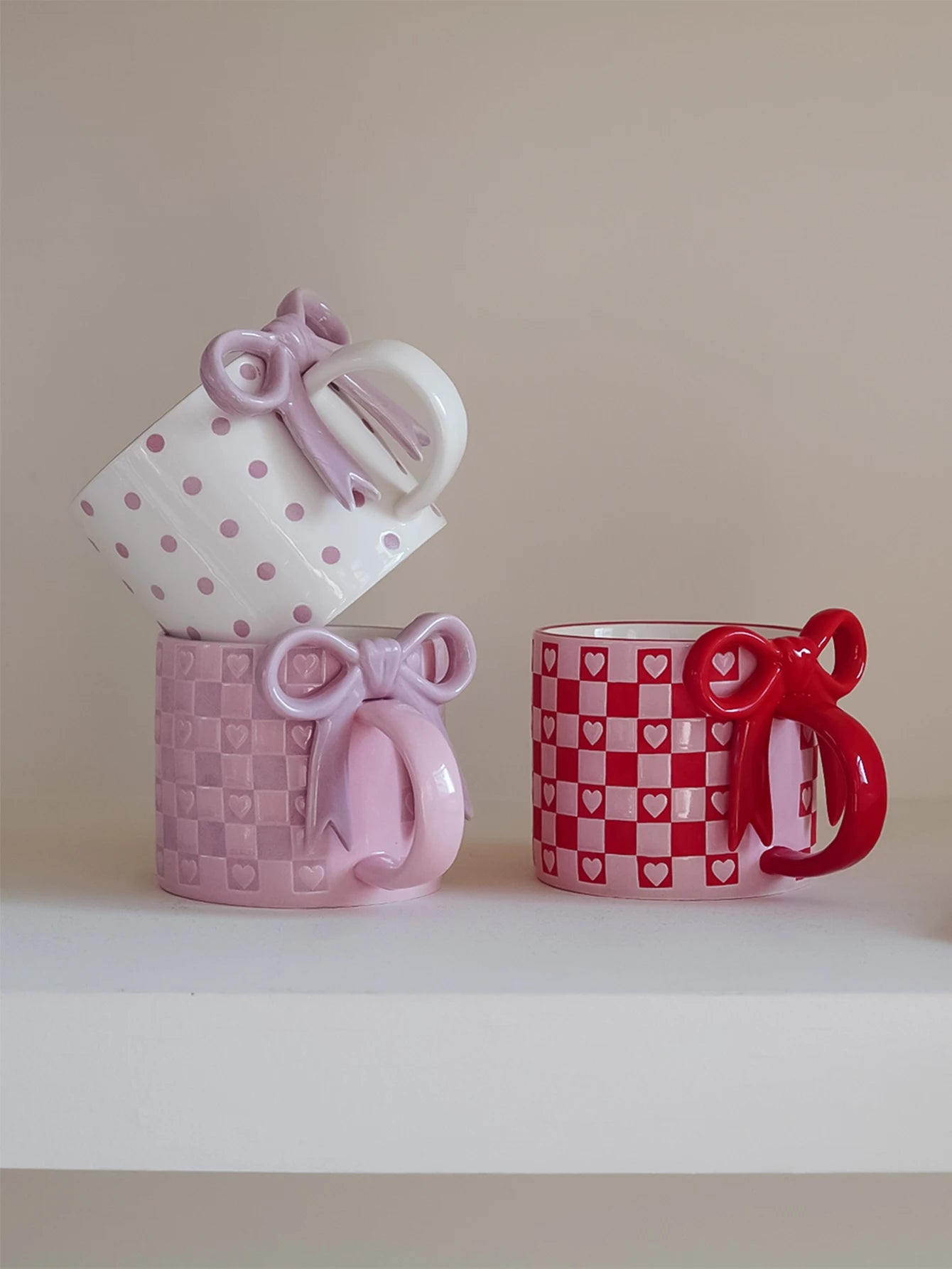 Heart Ceramic Mug with Bow Handle | Cute Aesthetic Coffee Cup