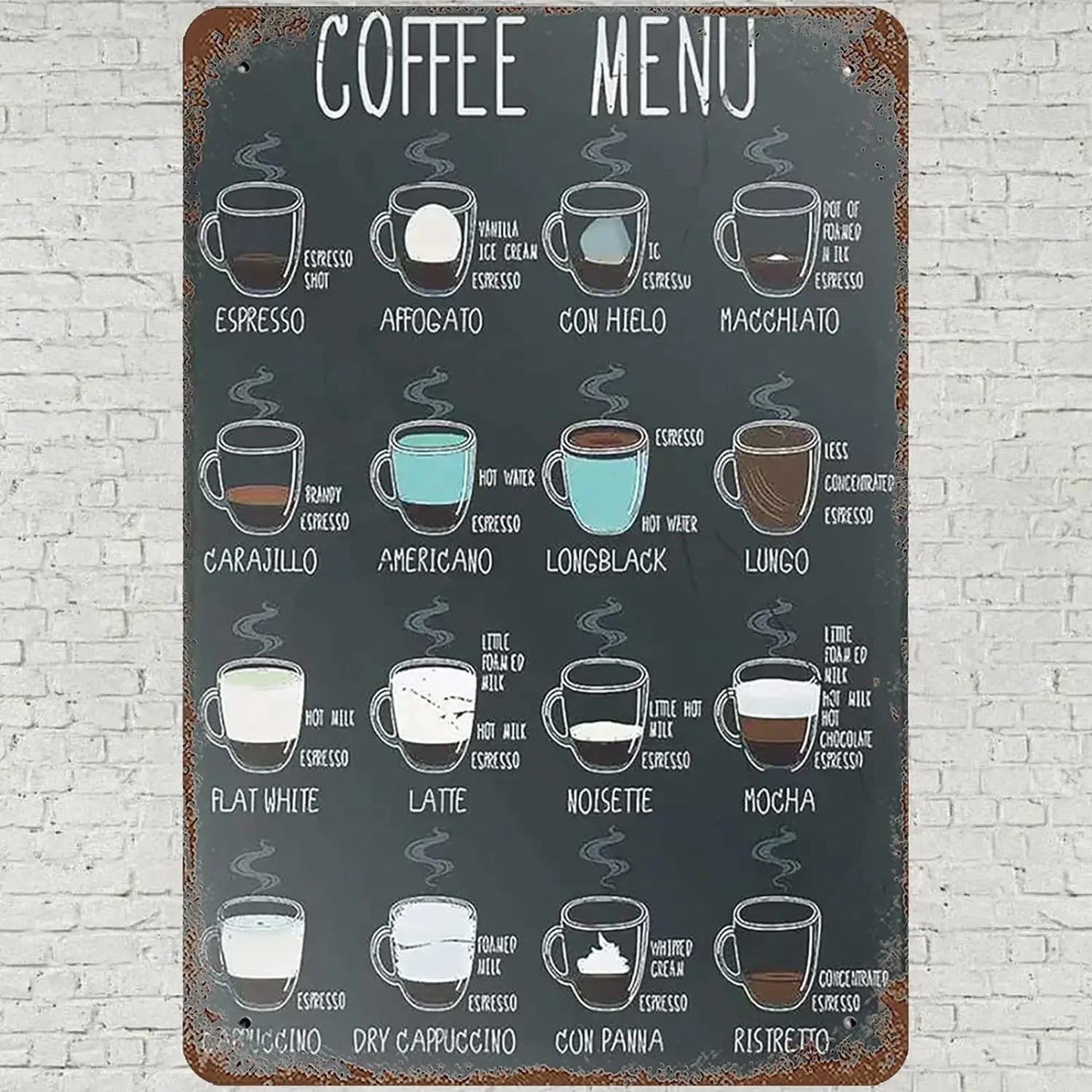 Coffee Menu Tin Sign | Retro “Know Your Coffee” Wall Art