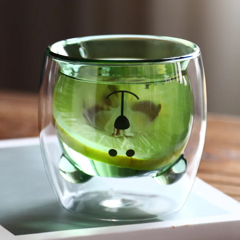 Cute Animal Double Wall Glass Mug | 300ml Coffee & Tea Cup