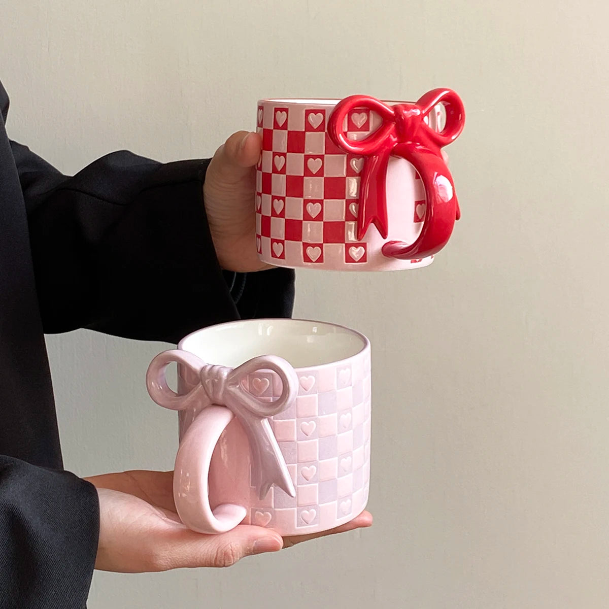Heart Ceramic Mug with Bow Handle | Cute Aesthetic Coffee Cup