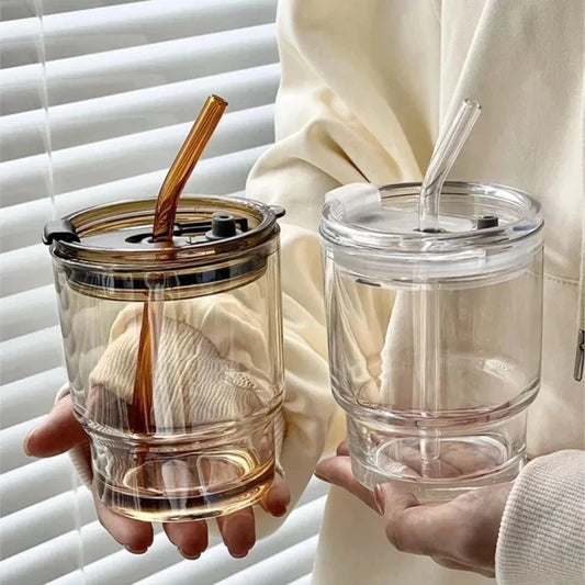Glass Coffee Cup with Lid & Straw | Aesthetic Tumbler