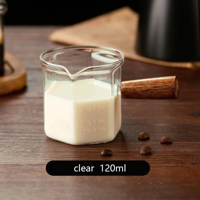 Mini Glass Espresso Measuring Cup with Wooden Handle | 120ml Capacity