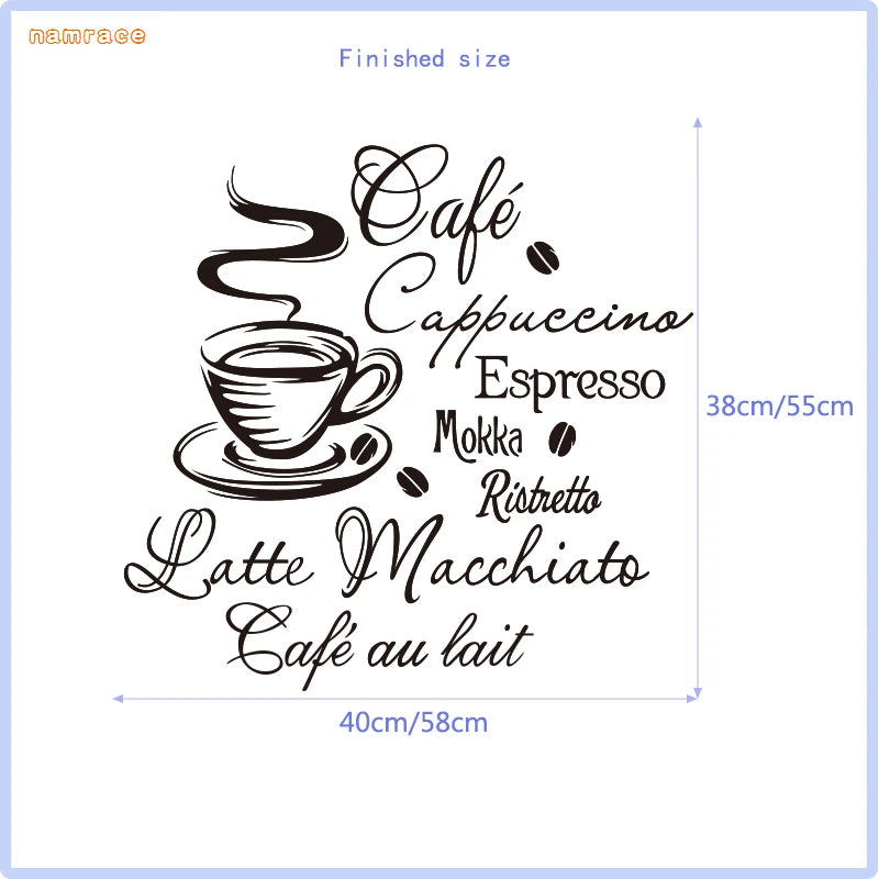Coffee Kitchen Vinyl Wall Stickers Kitchen Coffee Shop removable Wall Mural Decals Home Decor Decoration Wall Art E528