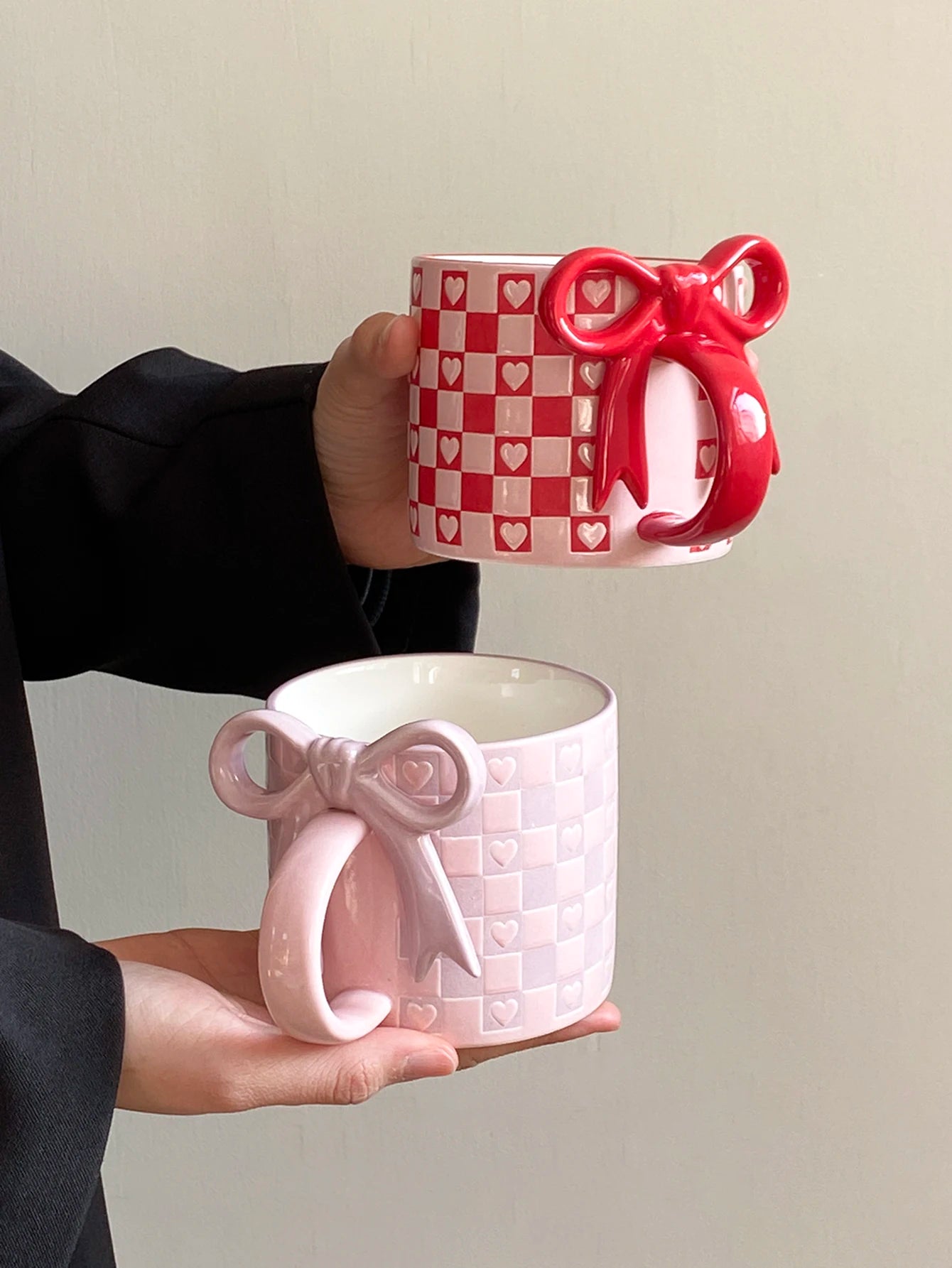 Heart Ceramic Mug with Bow Handle | Cute Aesthetic Coffee Cup