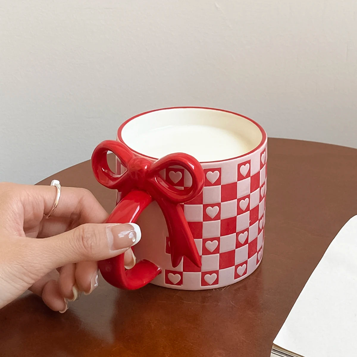 Heart Ceramic Mug with Bow Handle | Cute Aesthetic Coffee Cup