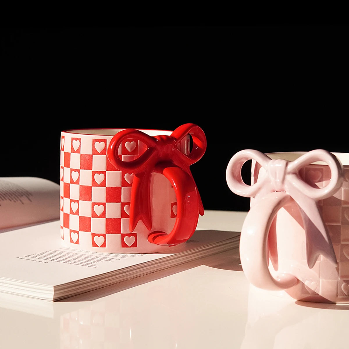 Heart Ceramic Mug with Bow Handle | Cute Aesthetic Coffee Cup