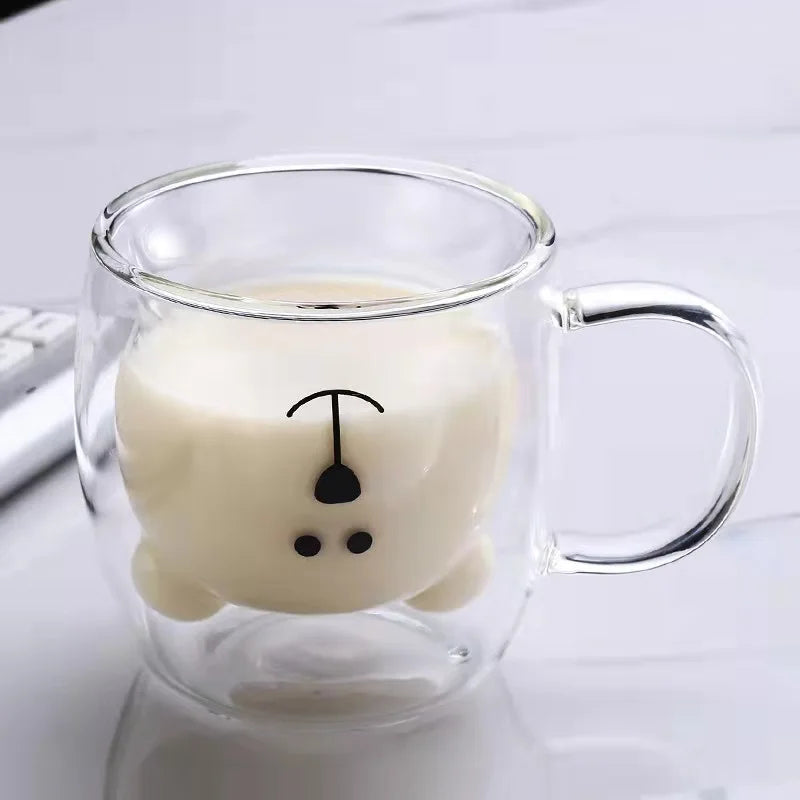 Cute Animal Double Wall Glass Mug | 300ml Coffee & Tea Cup