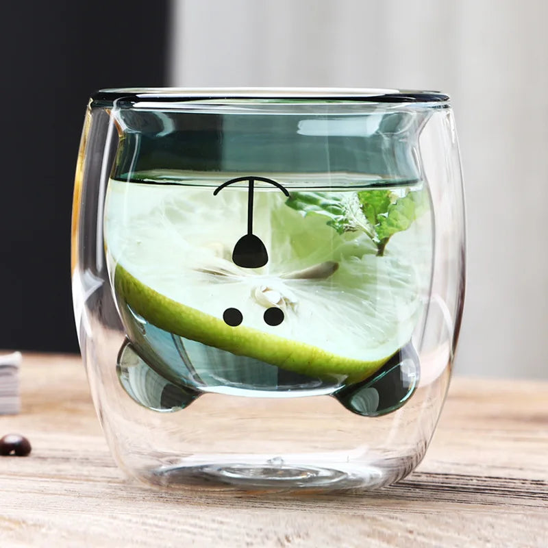 Cute Animal Double Wall Glass Mug | 300ml Coffee & Tea Cup