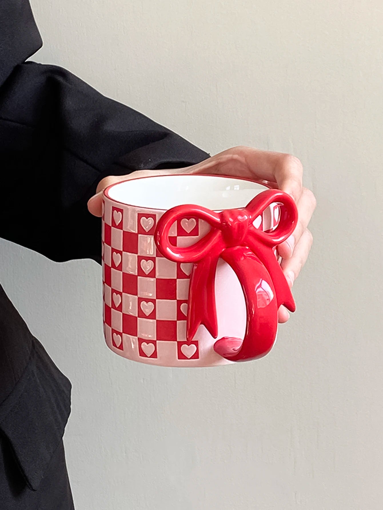 Heart Ceramic Mug with Bow Handle | Cute Aesthetic Coffee Cup