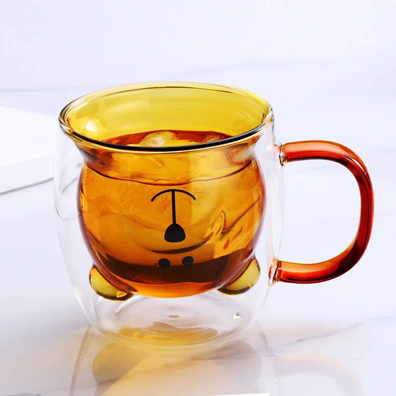 Cute Animal Double Wall Glass Mug | 300ml Coffee & Tea Cup